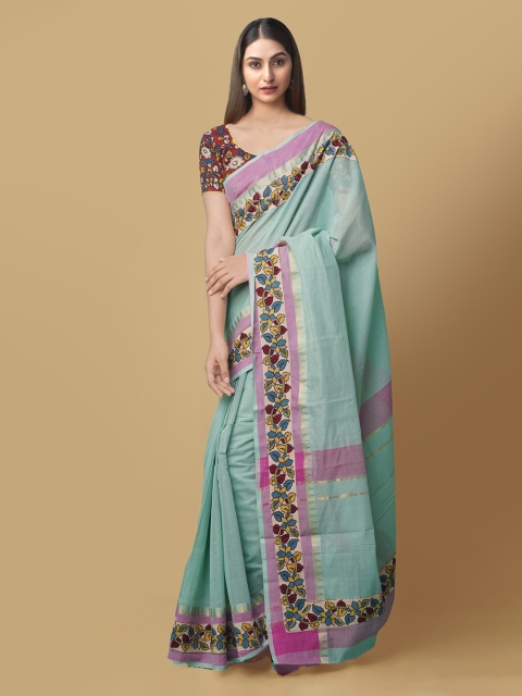 

Unnati Silks Green Pure Cotton Solid Mangalagiri Saree