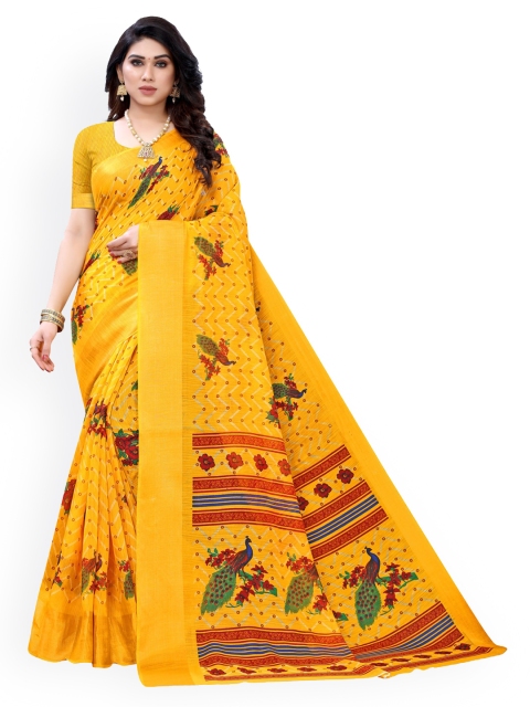 

KALINI Orange Printed Polycotton Saree