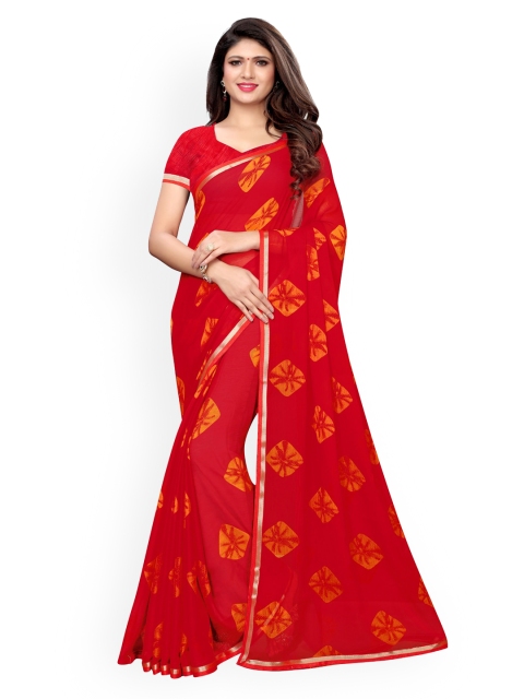 

KALINI Red & Orange Pure Chiffon Printed Bandhani Saree