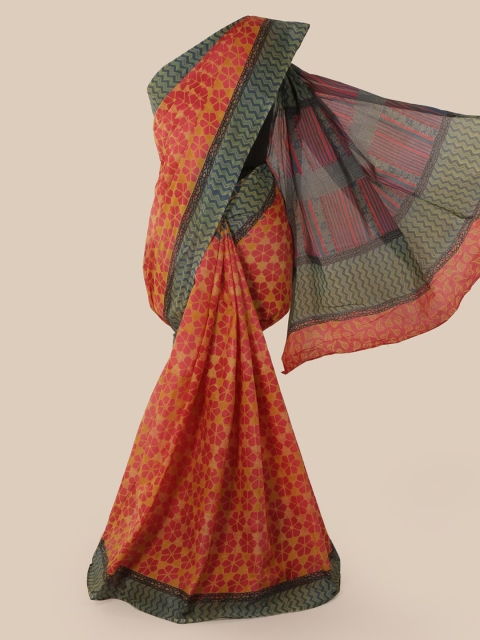 

Pothys Mustard & Red Pure Cotton Printed Saree