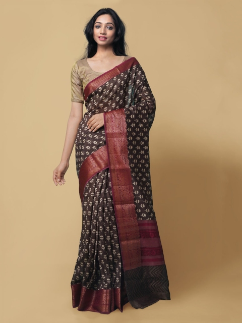 

Unnati Silks Brown Silk Cotton Printed Maheshwari Saree