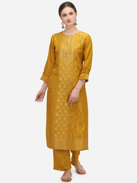 

Seerat Women Mustard Self Design Kurta with Palazzos
