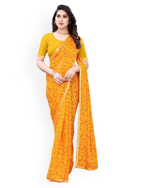 

KALINI Mustard Printed Poly Chiffon Saree