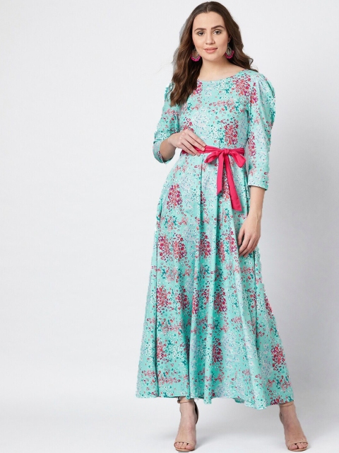

PANIT Women Sea Green Screen Printed Maxi Dress