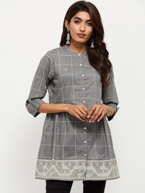 

max Grey Checked Shirt Style Longline Top