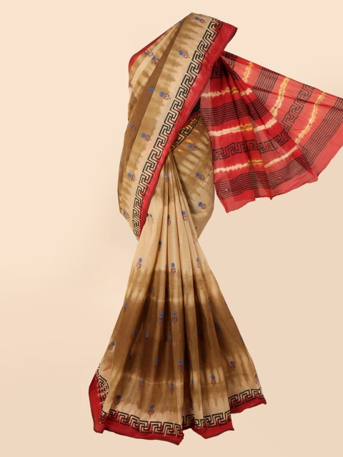 

Pothys Brown & Red Pure Cotton Printed Saree