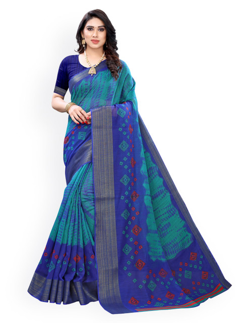 

KALINI Green & Navy Blue Polycotton Dyed Saree
