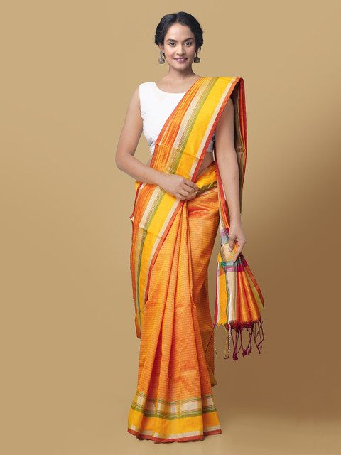 

Unnati Silks Orange Art Silk Striped Patola Saree