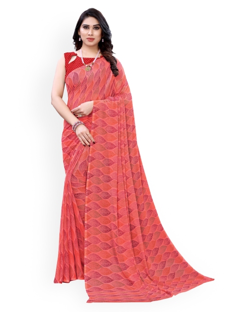 

KALINI Pink & Grey Poly Chiffon Printed Saree