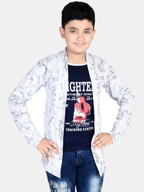 

Fabshio Boys Grey & Black Printed Cotton T-shirt with Jacket