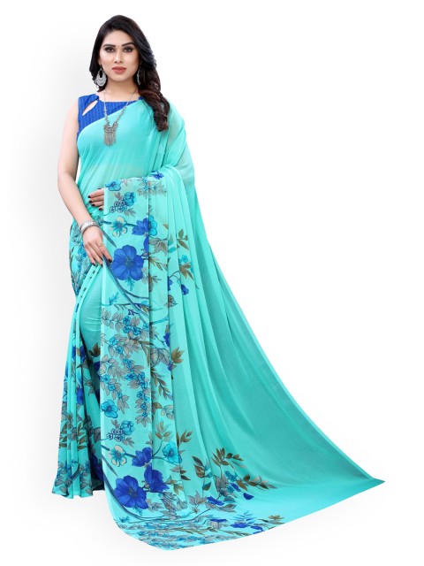 

KALINI Blue Solid Poly Chiffon Saree