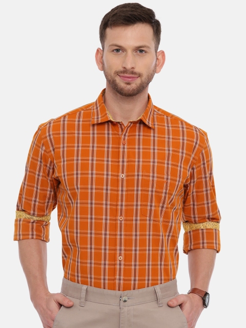

CROYDON Men Orange Regular Fit Checked Casual Shirt