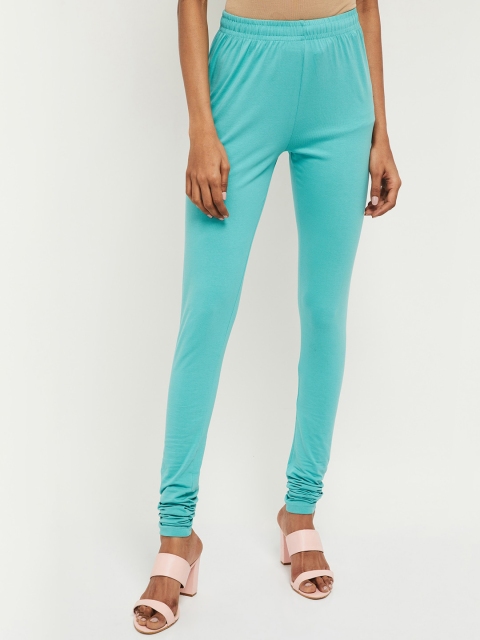 

max Women Blue Solid Churidar-Length Leggings