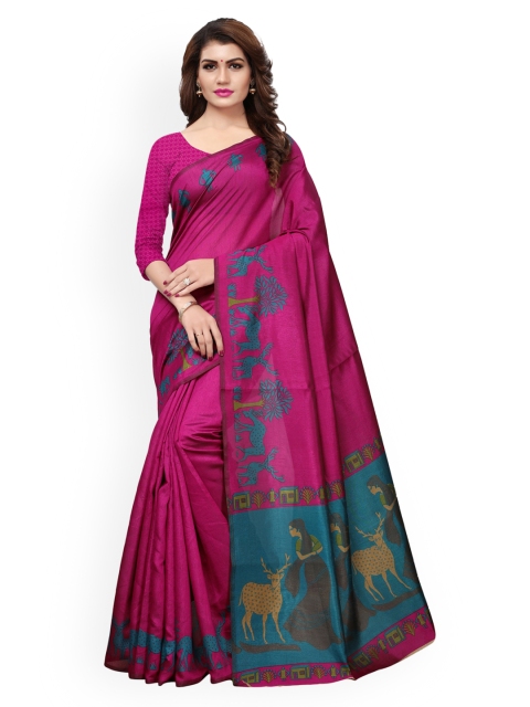 

KALINI Pink & Teal Blue Art Silk Woven Design Pochampally Saree