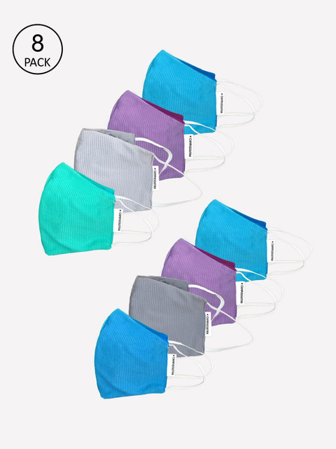 

Campus Sutra Unisex Pack of 8 2 Ply Solid Anti-Microbial Reusable Cloth Masks, Blue
