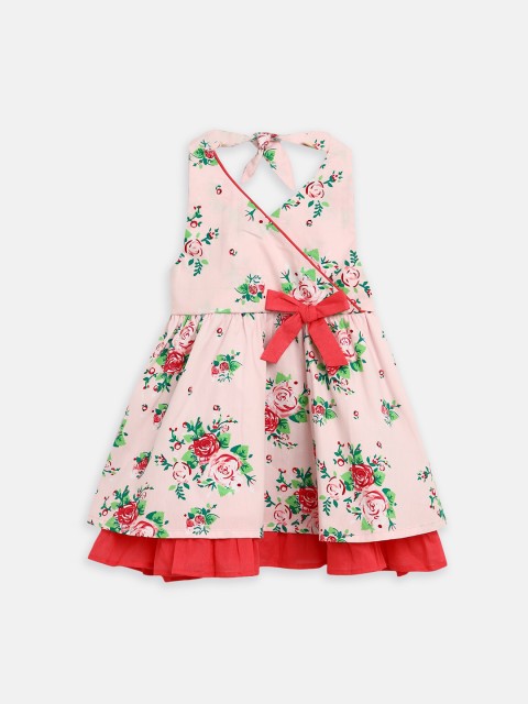 

Nauti Nati Girls Pink & Red Printed Pure Cotton Fit and Flare Dress