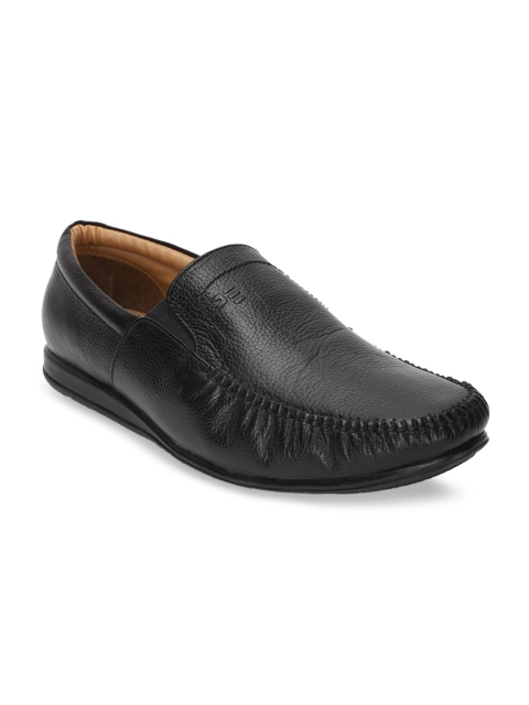 

Peter England Men Black Textured Leather Loafers
