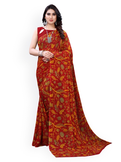 

KALINI Maroon & Yellow Poly Chiffon Printed Saree