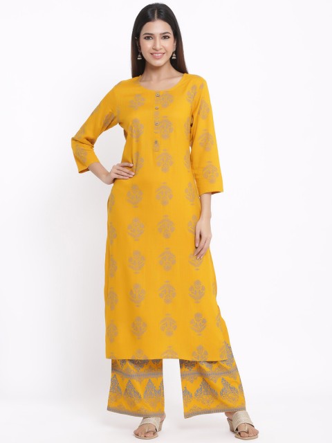 

kipek Women Mustard Rayon Kurta and Palazzo Set