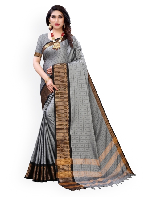 

KALINI Grey Silk Blend Checked Kanjeevaram Saree