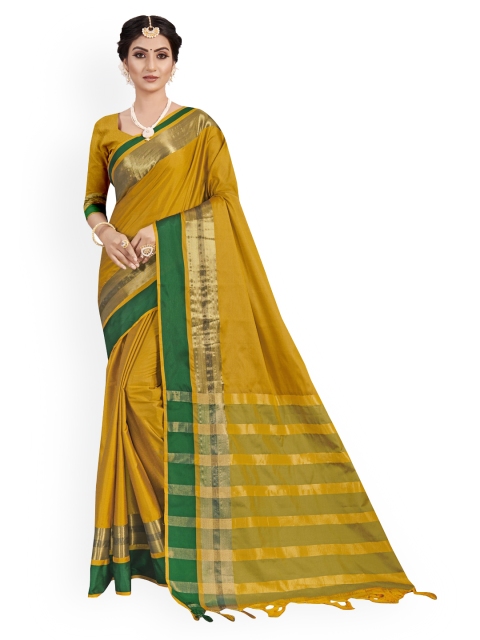 

KALINI Mustard Poly Silk Solid Kanjeevaram Saree