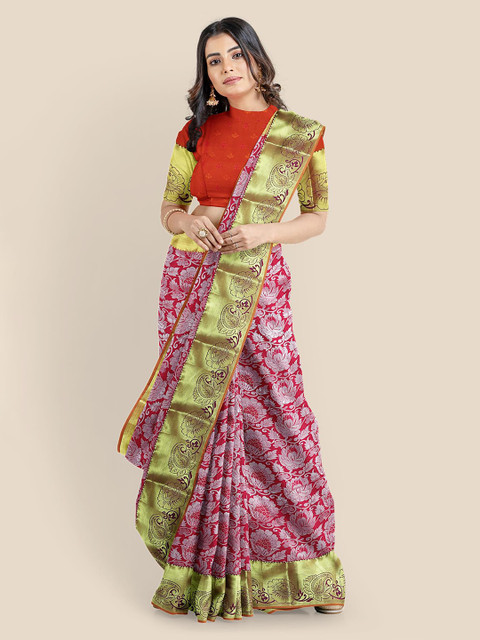 

Kalamandir Pink Silk Blend Printed Kanjeevaram Saree