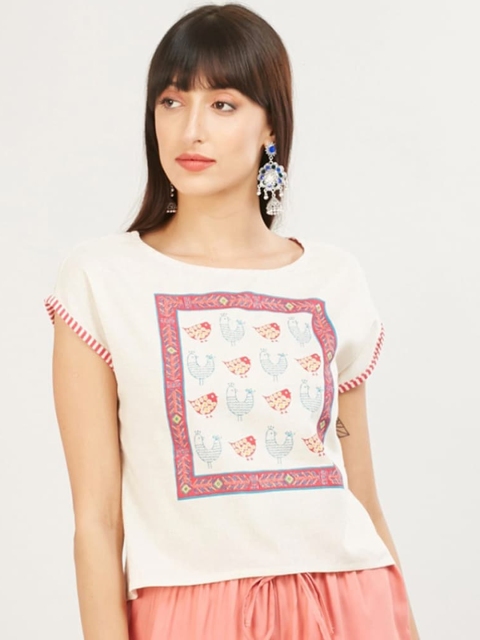 

max White Printed Regular Top