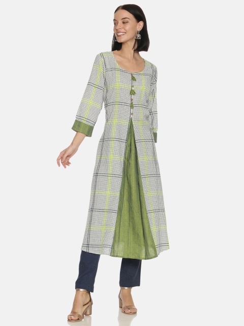 

Saffron Threads Women Green Checked Cotton Kurta