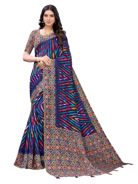 

KALINI Navy Blue Printed Jute Cotton Saree