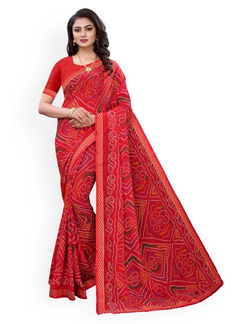 

KALINI Red Bandhani Printed Pure Georgette Saree