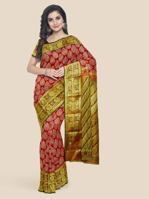 

Kalamandir Maroon Silk Blend Printed Kanjeevaram Saree