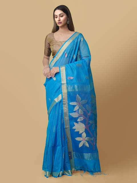 

Unnati Silks Blue Silk Cotton Woven Design Maheshwari Saree