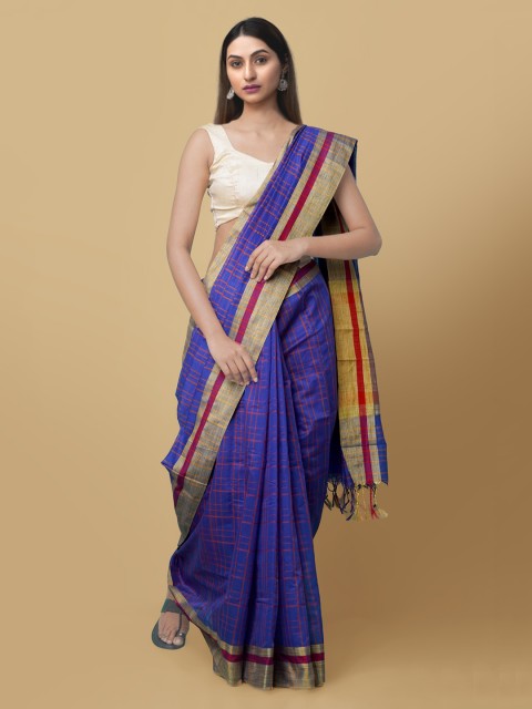 

Unnati Silks Blue Art Silk Checked Patola Saree