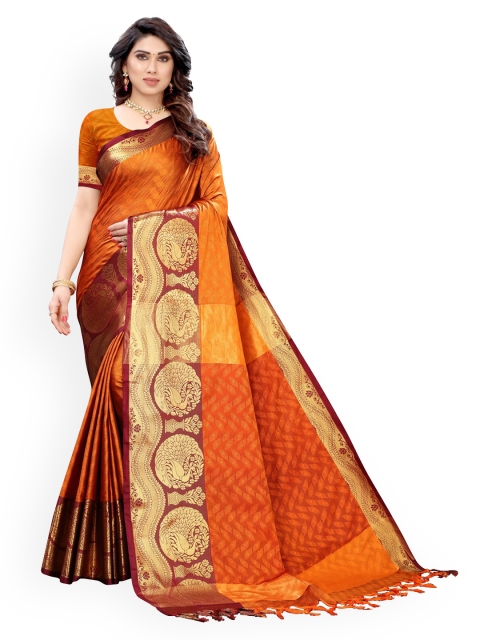 

KALINI Orange Poly Silk Jacquard Woven Design Banarasi Saree