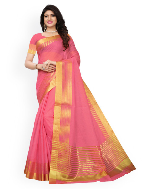 

KALINI Peach-Coloured Silk Blend Solid Kota Saree