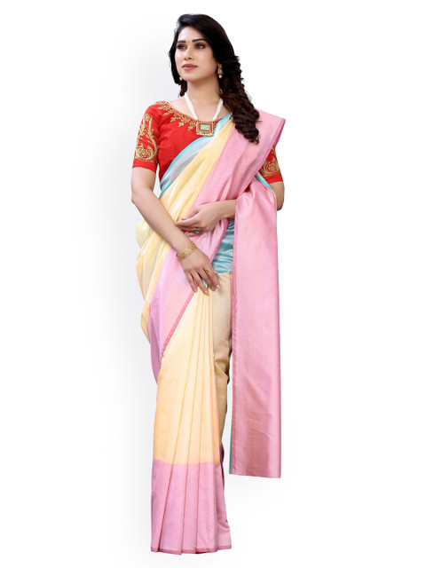 

KALINI Multicoloured Solid Poly Silk Saree, Multi