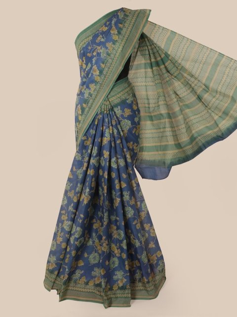 

Pothys Navy Blue & Green Pure Cotton Printed Saree
