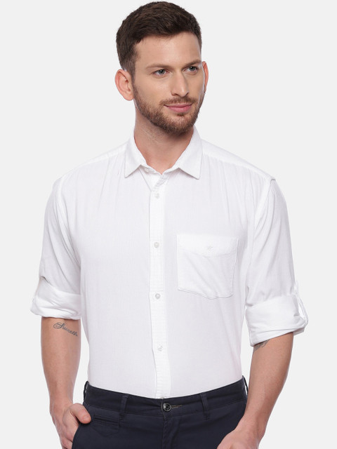 

CROYDON Men White Regular Fit Solid Casual Shirt