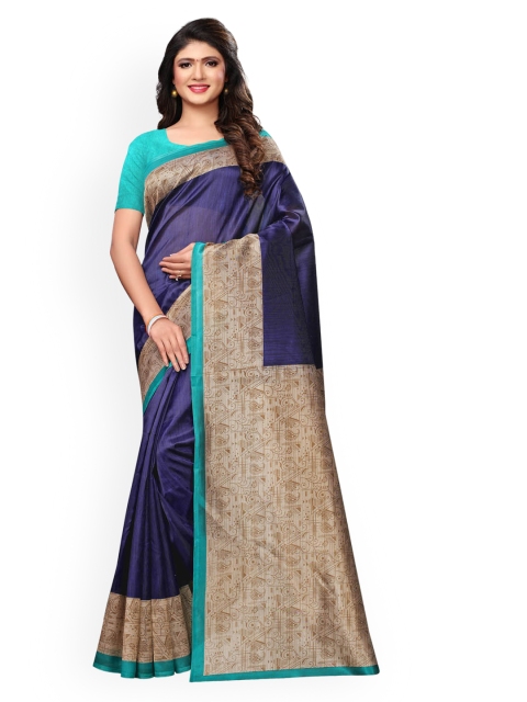 

KALINI Navy Blue Poly Silk Printed Pochampally Saree