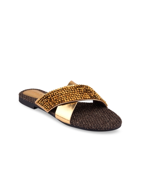 

CHINI C Women Gold-Toned Embellished Open Toe Flats