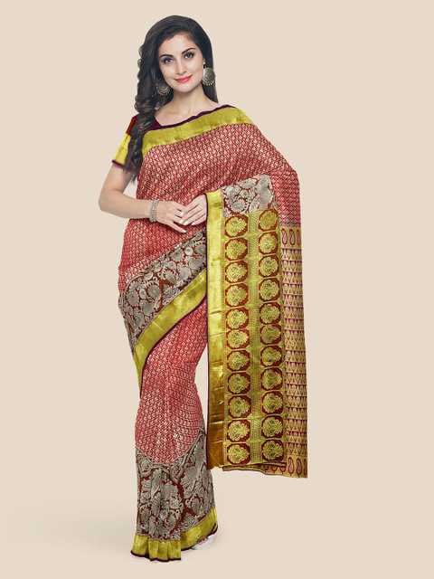 

Kalamandir Maroon Silk Blend Woven Design Kanjeevaram Saree