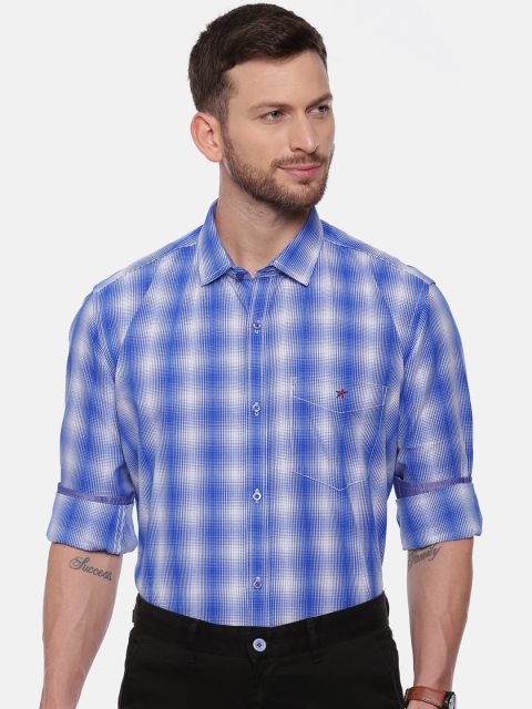 

CROYDON Men Blue Regular Fit Checked Casual Shirt
