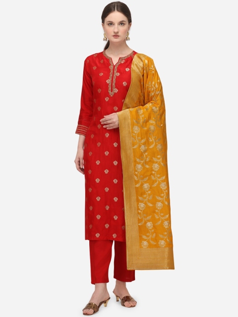 

Seerat Women Red Woven Design Kurta with Trousers & Dupatta