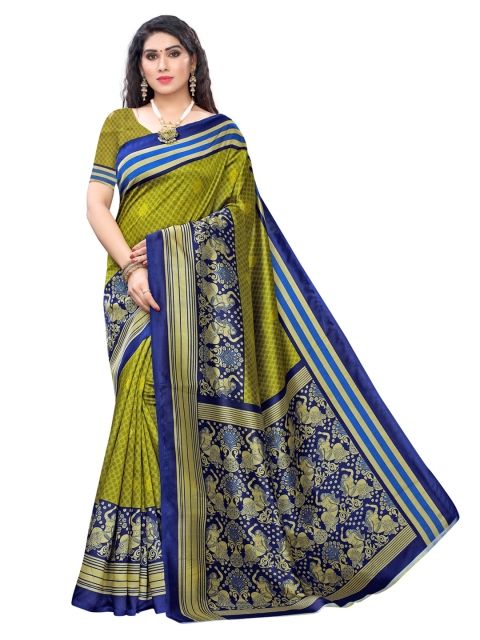 

KALINI Green & Navy Blue Art Silk Printed Saree