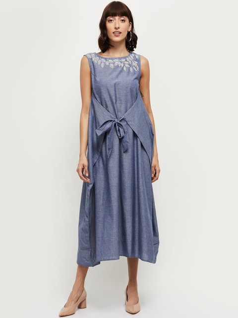 

max Women Blue Solid A-Line Dress