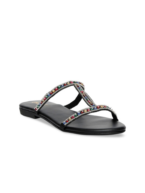 

CHINI C Women Black Embellished Open Toe Flats