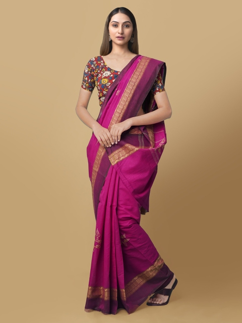 

Unnati Silks Pink Pure Cotton Embroidered Mangalagiri Saree