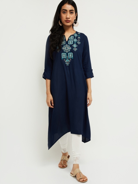

max Women Blue Ethnic Motifs Yoke Design Thread Work Kurta
