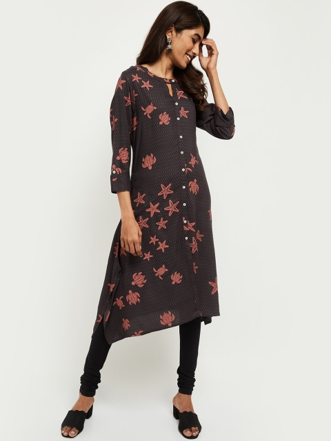 

max Women Grey Printed Kurta