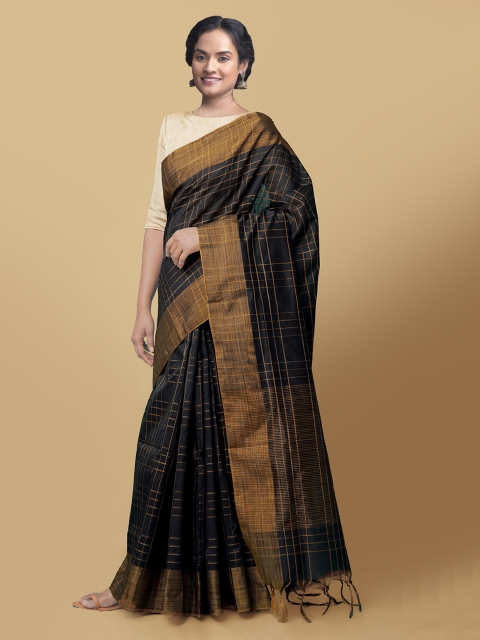 

Unnati Silks Black Art Silk Checked Patola Saree
